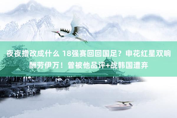 夜夜撸改成什么 18强赛回回国足？申花红星双响酬劳伊万！曾被他品评+战韩国遭弃