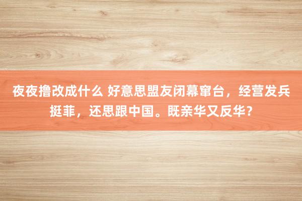 夜夜撸改成什么 好意思盟友闭幕窜台，经营发兵挺菲，还思跟中国。既亲华又反华？