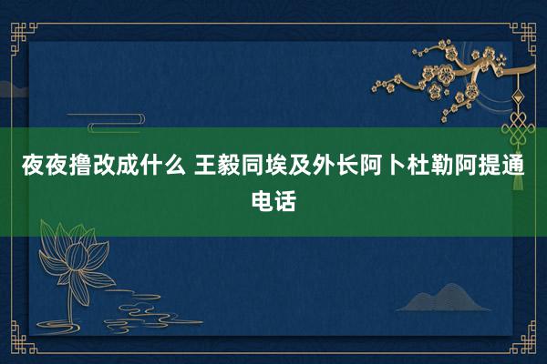 夜夜撸改成什么 王毅同埃及外长阿卜杜勒阿提通电话