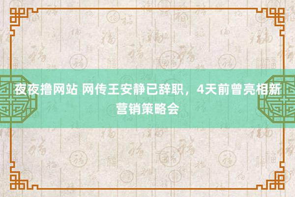 夜夜撸网站 网传王安静已辞职，4天前曾亮相新营销策略会