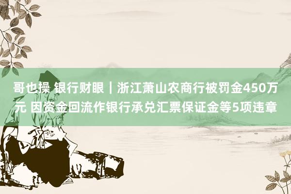 哥也操 银行财眼｜浙江萧山农商行被罚金450万元 因资金回流作银行承兑汇票保证金等5项违章